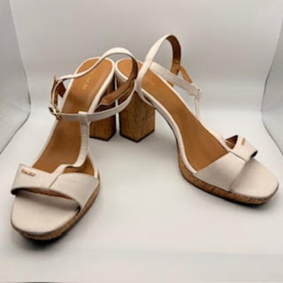 Coach White Leather Cork Block Heel Sandals 11B - Picture 3 of 16